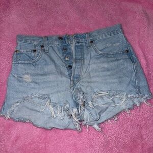 Levi's 501 Light Blue Distressed Jean Shorts